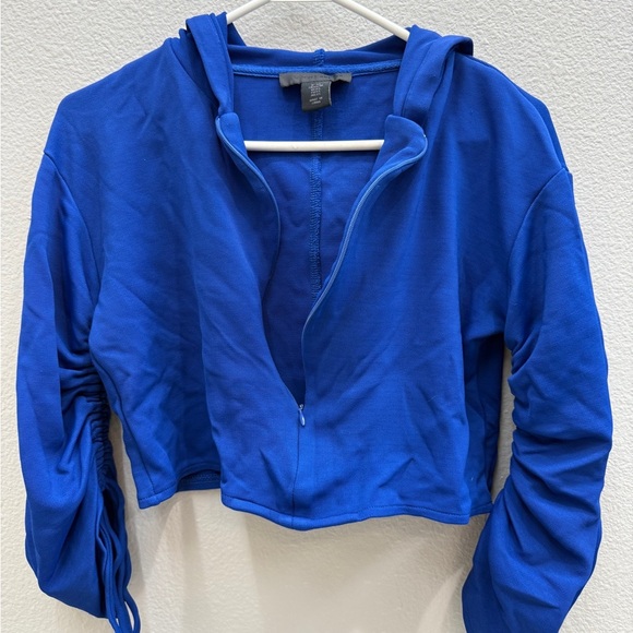 Maison Cinqcent Hoodie Women's Size XS Royal Blue Full Zip Cropped yoga - Picture 4 of 6